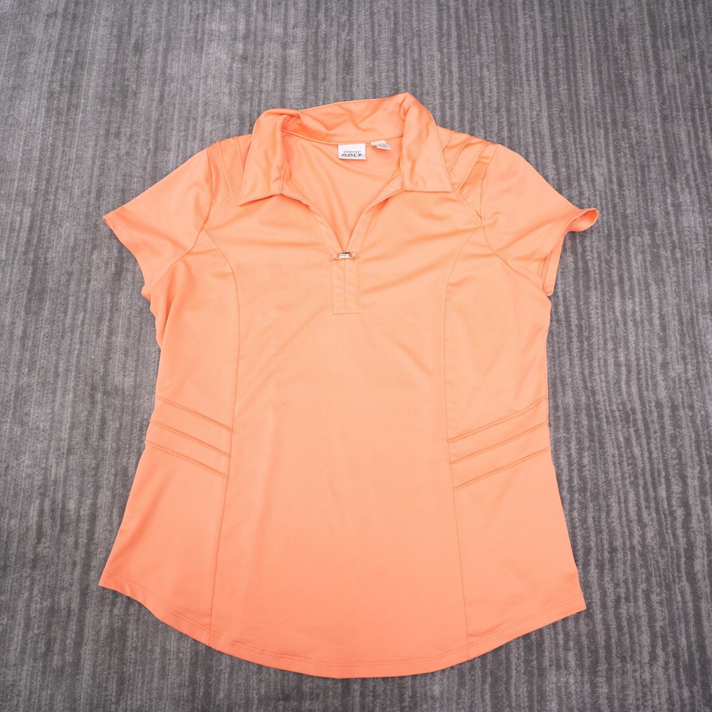 Chico's Zenergy Golf Top Womens 1 M Orange Excellent Short Sleeve Polo V-Neck